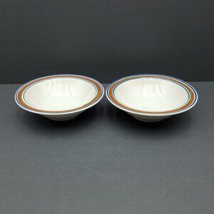 Salem Stoneware Georgetown Soup Cereal Bowls Brown Band Navy Blue Bands Bowls